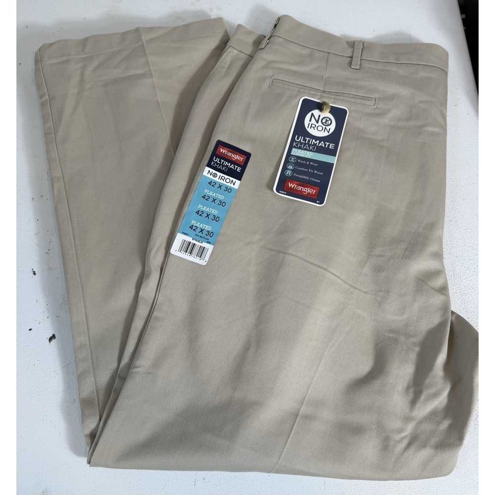 NWT‼ WRANGLER‎ Sz 42x30 Perfect Fit Khaki Uniform Pants No Iron Pleated